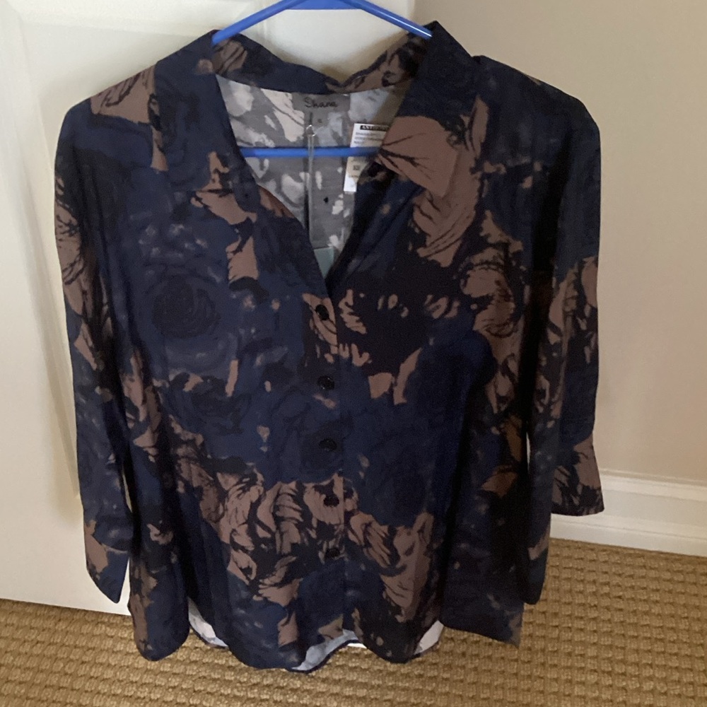 Stylish Navy and Brown Floral Blouse